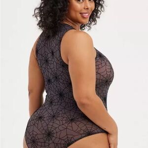 Torrid NWT Size 2 Mesh Black Spiderweb Bodysuit with snap closure